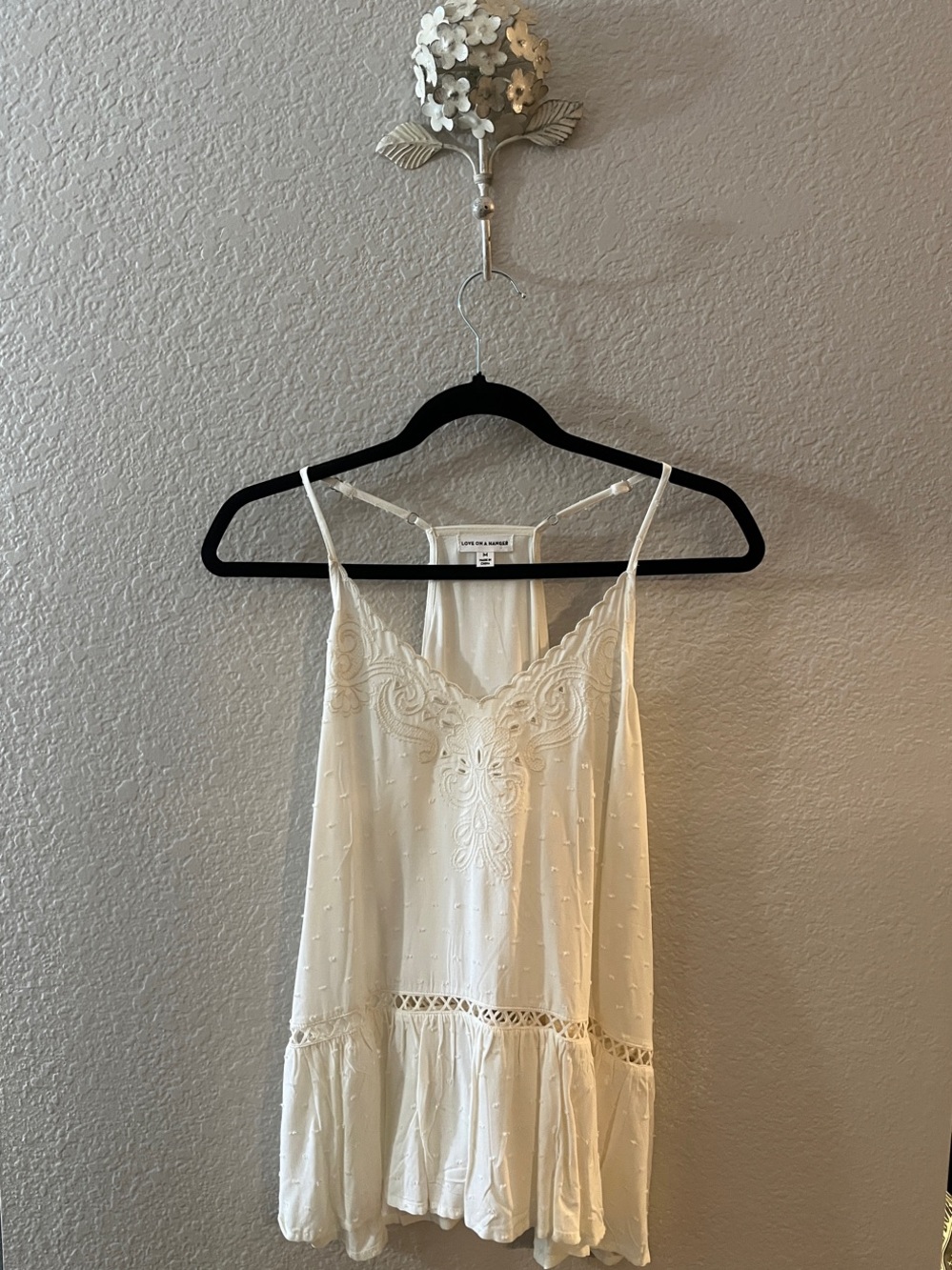love on a hanger Cream Embroidered Spaghetti Strap Tank
